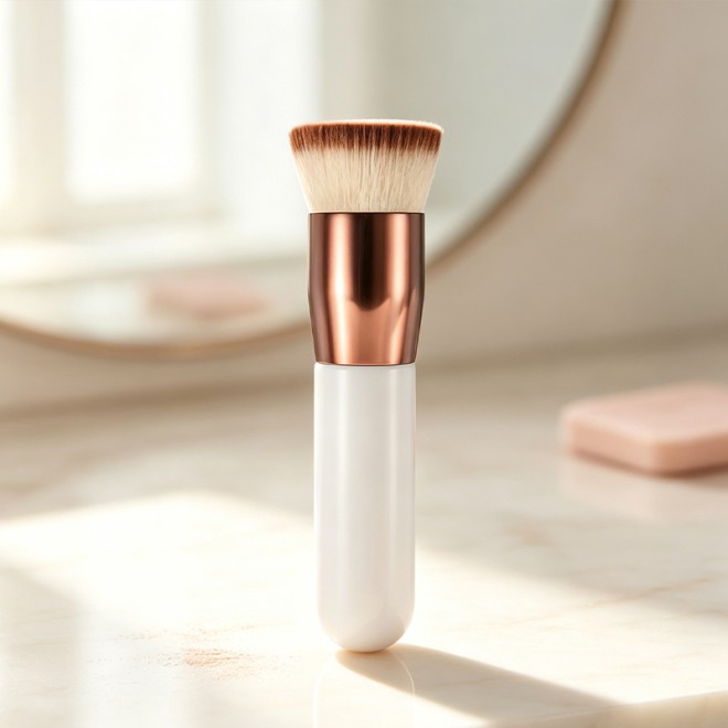 Single Kabuki Foundation Concealer Brush Synthetic Hair Wood Handle Flat Top