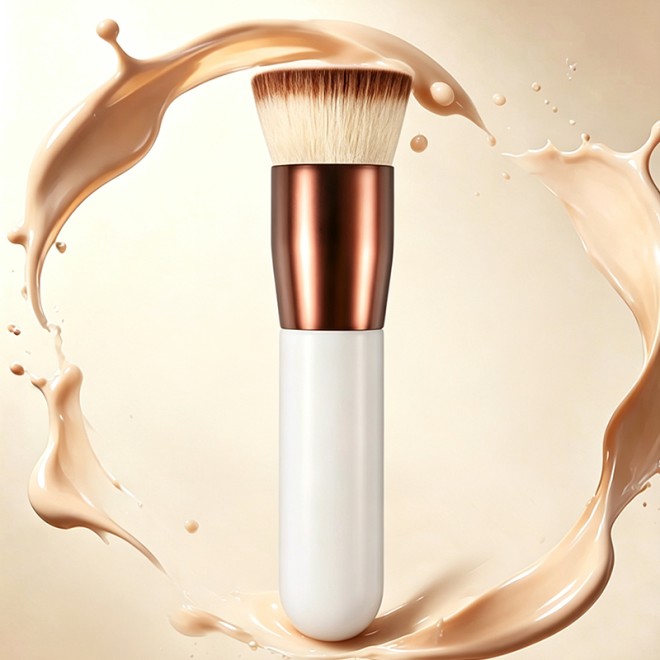 Single Kabuki Foundation Concealer Brush Synthetic Hair Wood Handle Flat Top