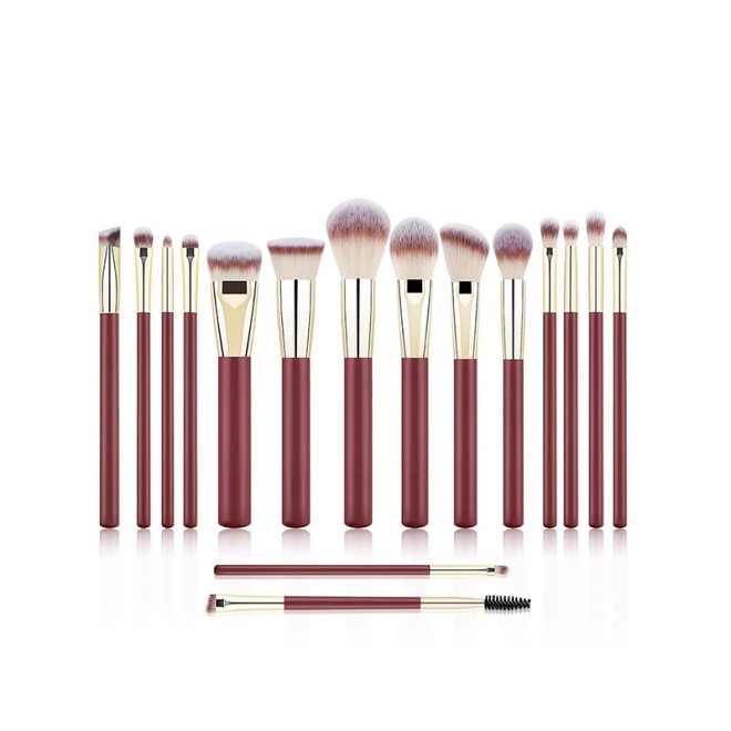 Vegan 16-Piece Red Makeup Brush Set Synthetic Professional Foundation Eyeshadow Brush