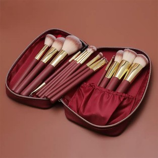 Vegan 16-Piece Red Makeup Brush Set Synthetic Professional Foundation Eyeshadow Brush