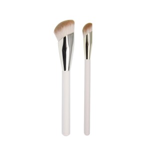2-Piece Pink Makeup Brush Set with Rose Gold Aluminum Ferrule for Foundation and Concealer