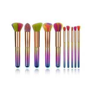 Vegan Makeup Brush Set 10pcs Black Foundation Brush Round Angled Brush
