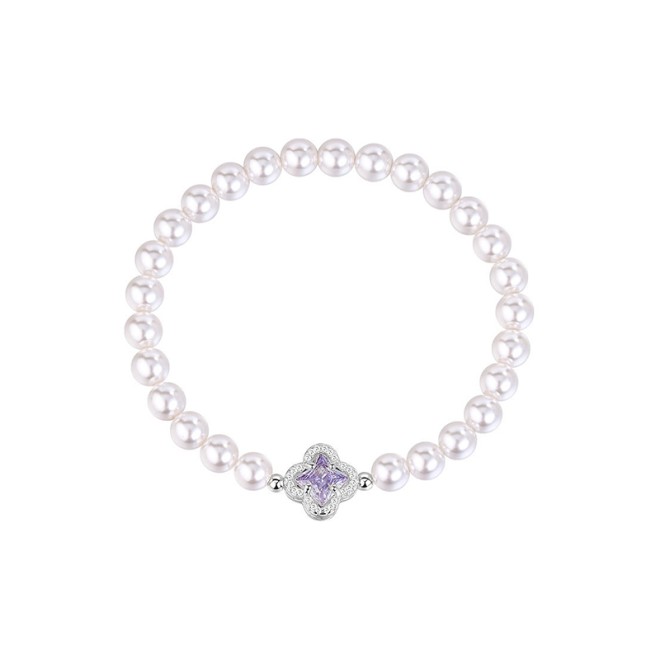 Four-Leaf Clover Pearl Beaded Bracelet