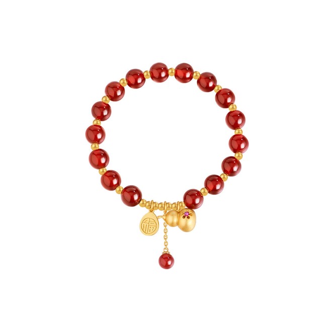 S925 Silver Red Agate Gourd Bead Bracelet
