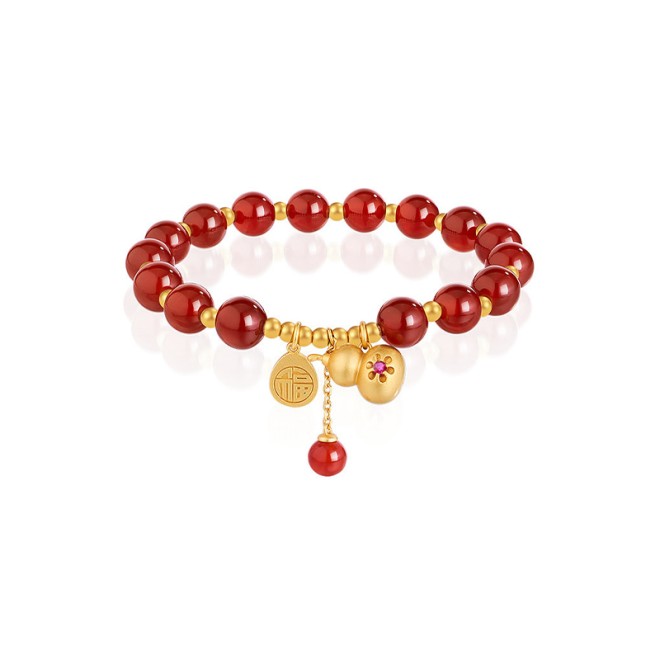 S925 Silver Red Agate Gourd Bead Bracelet