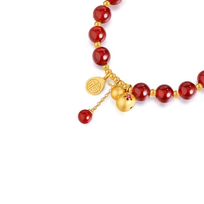 S925 Silver Red Agate Gourd Bead Bracelet