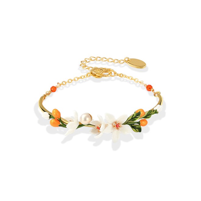 Orange Blossom and Kumquat Half-Bangle Bracelet