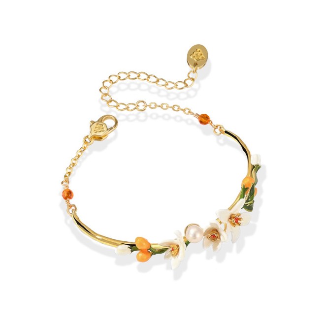 Orange Blossom and Kumquat Half-Bangle Bracelet