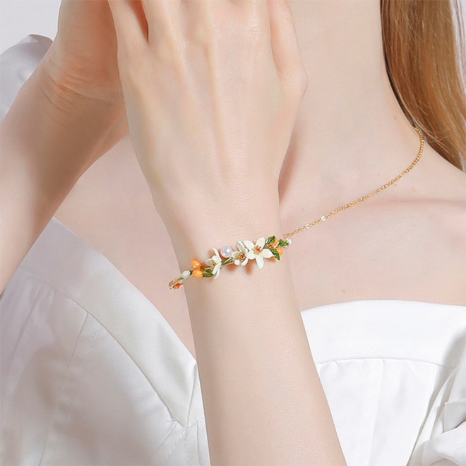 Orange Blossom and Kumquat Half-Bangle Bracelet