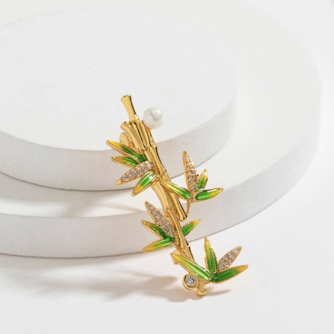 Enamel Bamboo Style Elegant Brooch
