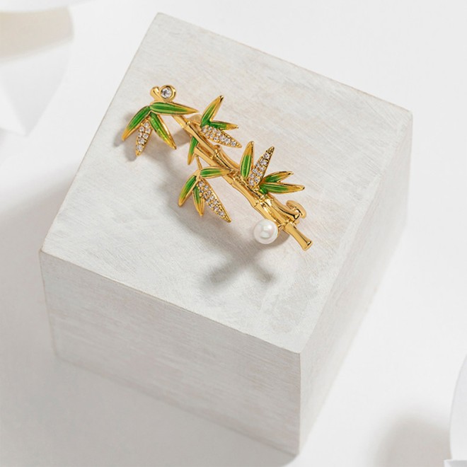 Enamel Bamboo Style Elegant Brooch