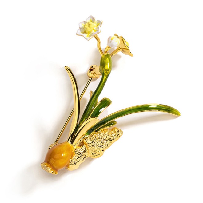 Enamel Orchid Brooch