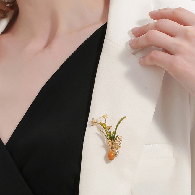 Enamel Orchid Brooch