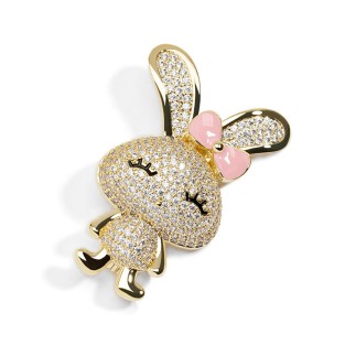 Enamel Bow Rabbit Brooch