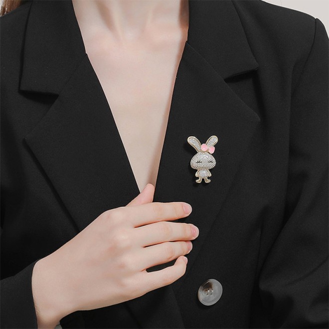 Enamel Bow Rabbit Brooch