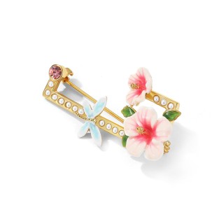Hibiscus and Dragonfly Brooch