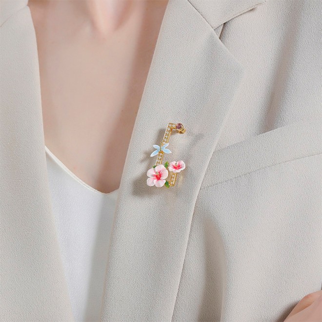 Hibiscus and Dragonfly Brooch