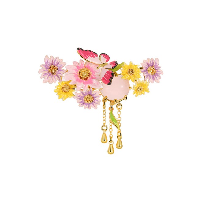 Enamel Butterfly Flower Brooch