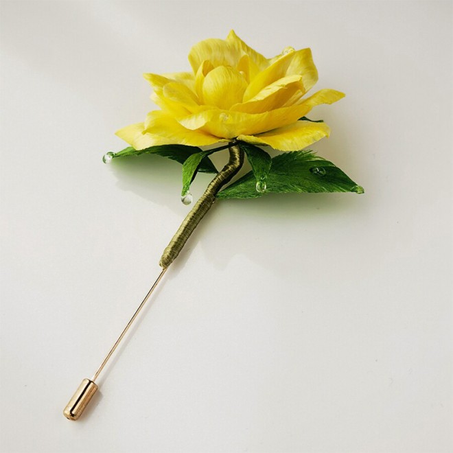 Intangible Cultural Heritage Velvet Flower Yellow Rose Brooch
