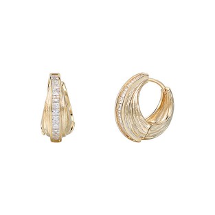 Twisted Diamond-Inlaid Golden Ear Hoops