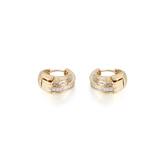 Twisted Diamond-Inlaid Golden Ear Hoops