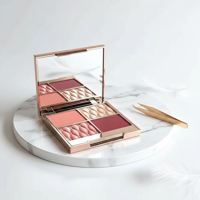 Mineral Four-Color Blush and Highlighter Palette Satin Shimmer Effect