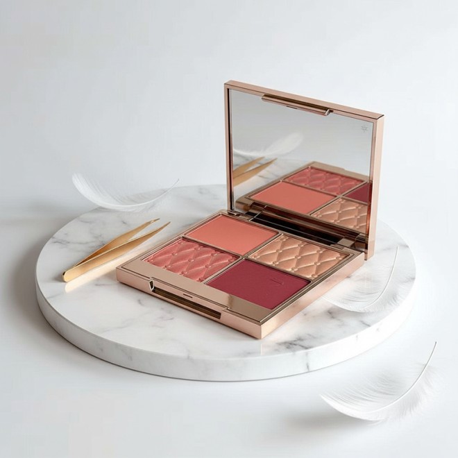 Mineral Four-Color Blush and Highlighter Palette Satin Shimmer Effect