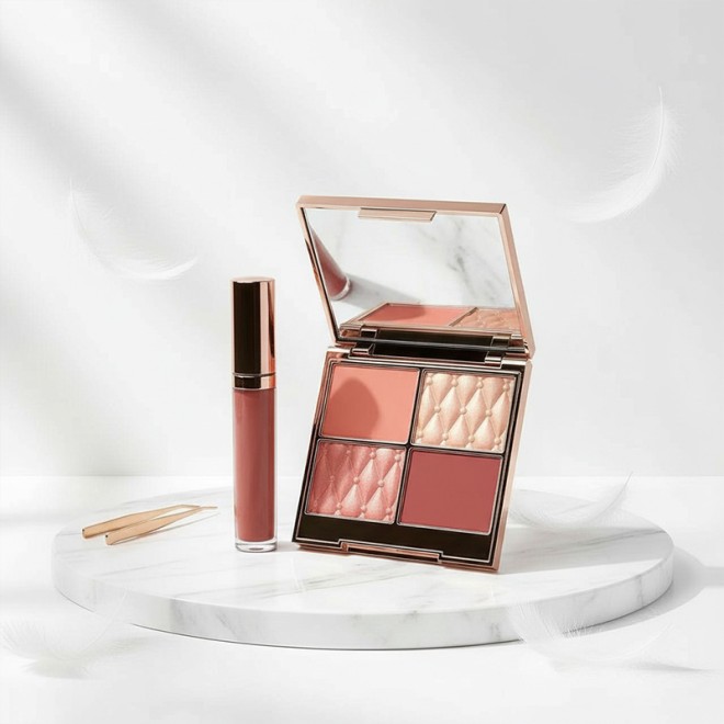 Mineral Four-Color Blush and Highlighter Palette Satin Shimmer Effect