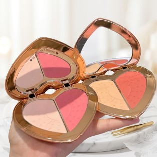 Two-Color Heart-Shaped Blush Palette Matte Waterproof Setting Blush Powder