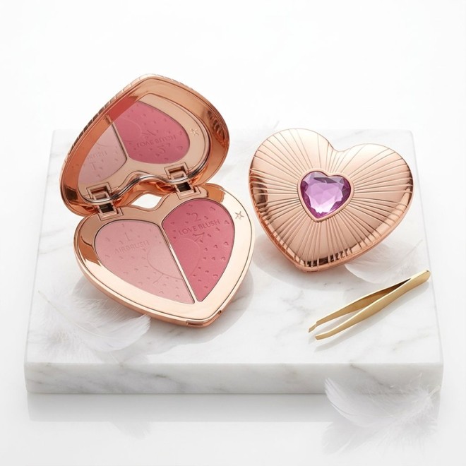 Two-Color Heart-Shaped Blush Palette Matte Waterproof Setting Blush Powder