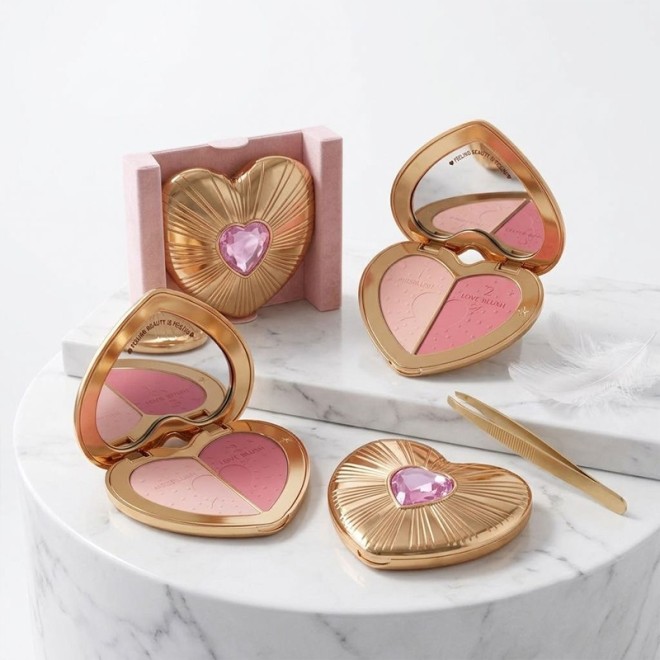 Two-Color Heart-Shaped Blush Palette Matte Waterproof Setting Blush Powder
