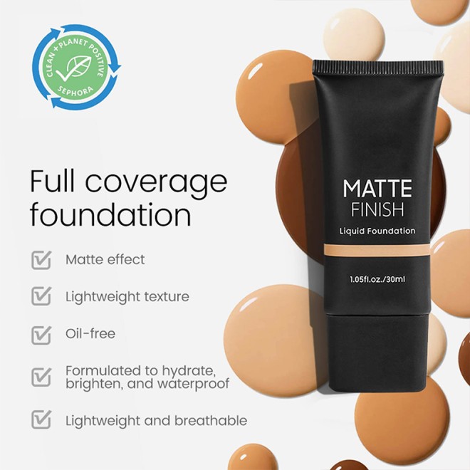 Matte Waterproof Oil-Control Long-Lasting Full Coverage Dark Skin Liquid Foundation