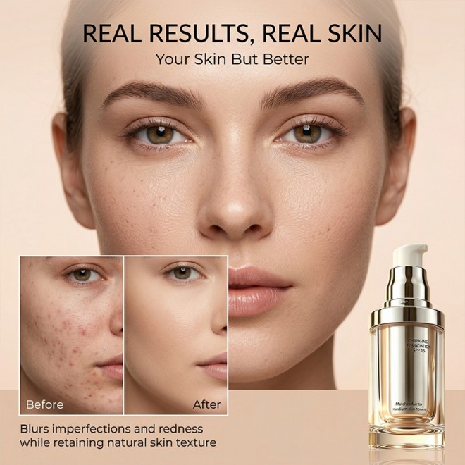 Full Coverage Color Changing Foundation Long-Lasting Waterproof Liquid Temperature-Changing Foundation