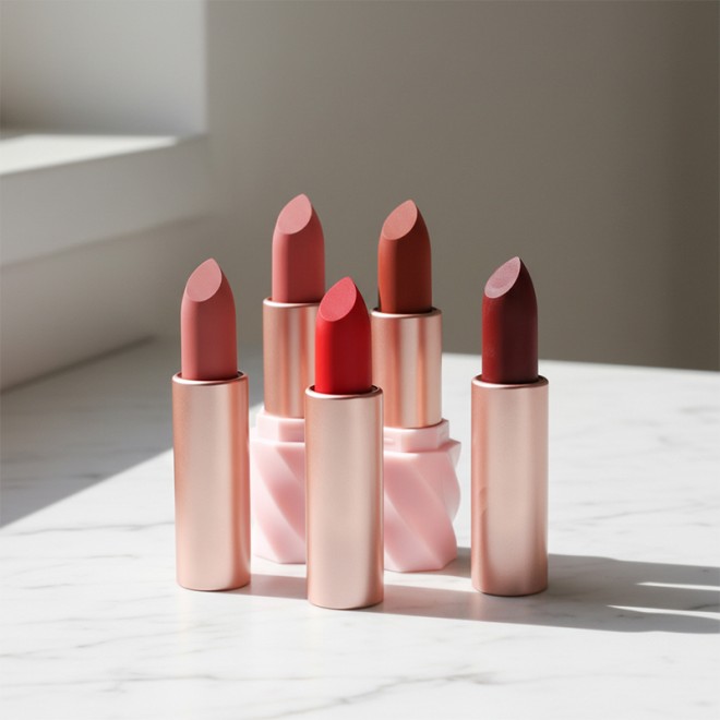 Faceted Design Matte Lipstick High Pigment Red Lipstick