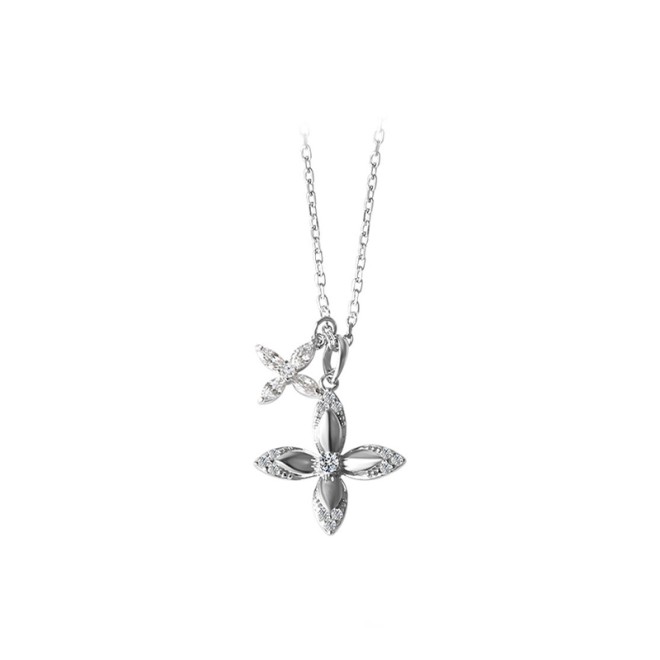 High-Quality Zircon Four-Leaf Clover Double Pendant Necklace
