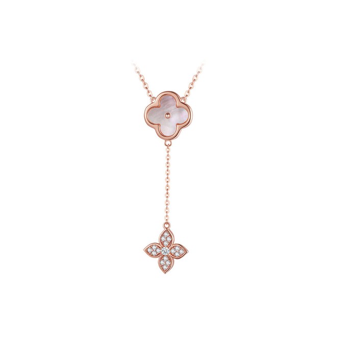 Simple Four-Leaf Clover Zircon Sterling Silver Necklace