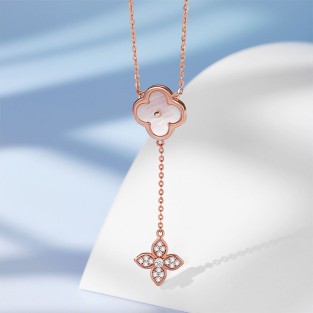 Simple Four-Leaf Clover Zircon Sterling Silver Necklace