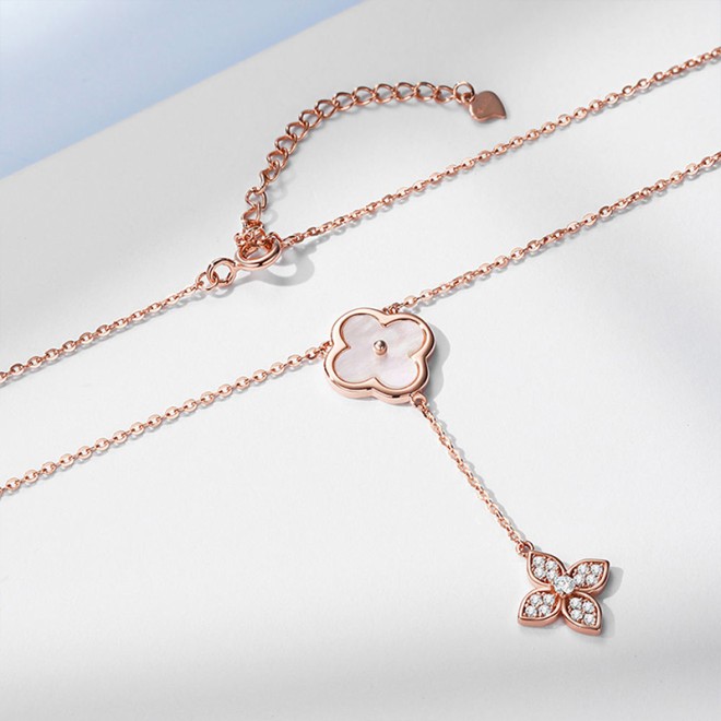 Simple Four-Leaf Clover Zircon Sterling Silver Necklace