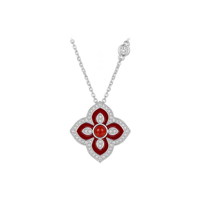 Sterling Silver and Zircon Necklace — Four-Leaf Clover Necklace