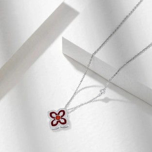 Sterling Silver and Zircon Necklace — Four-Leaf Clover Necklace