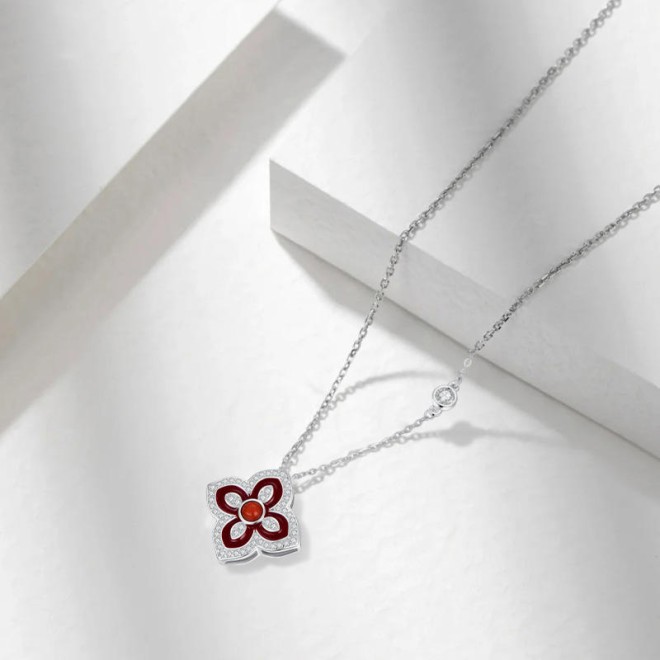 Sterling Silver and Zircon Necklace — Four-Leaf Clover Necklace