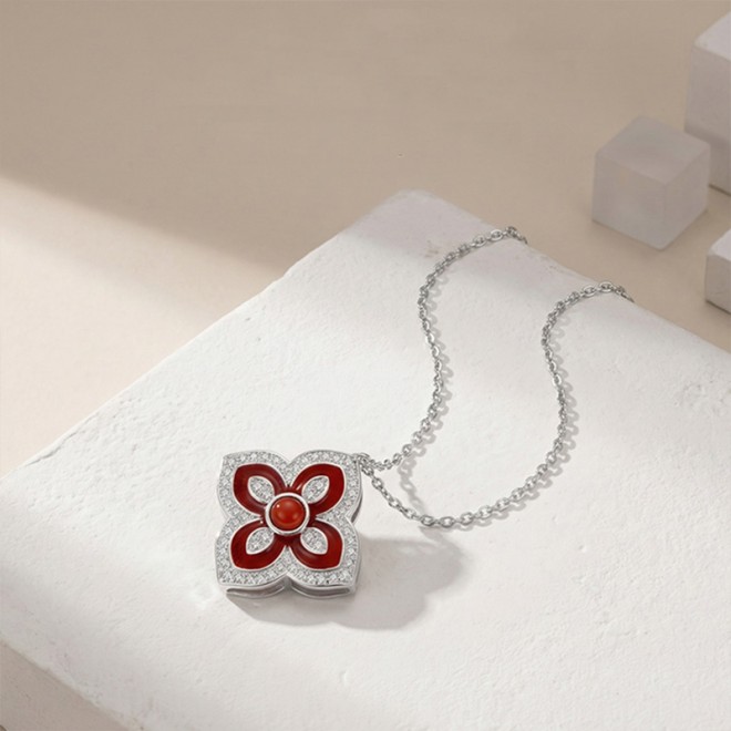 Sterling Silver and Zircon Necklace — Four-Leaf Clover Necklace
