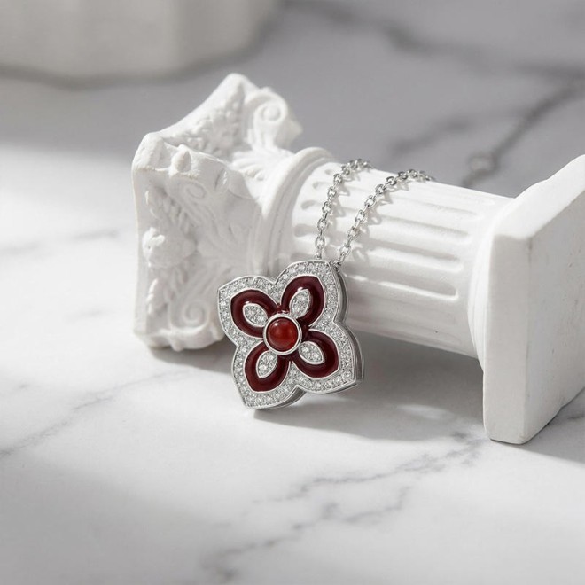 Sterling Silver and Zircon Necklace — Four-Leaf Clover Necklace