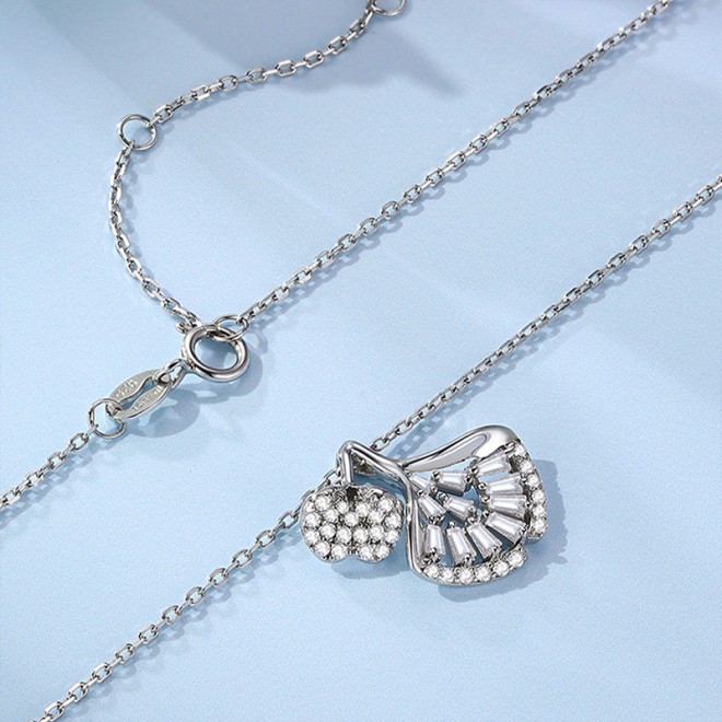 Pure Silver Zircon Leaf Pendant Necklace