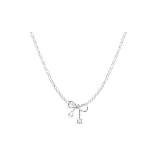Bow Pearl Collarbone Necklace