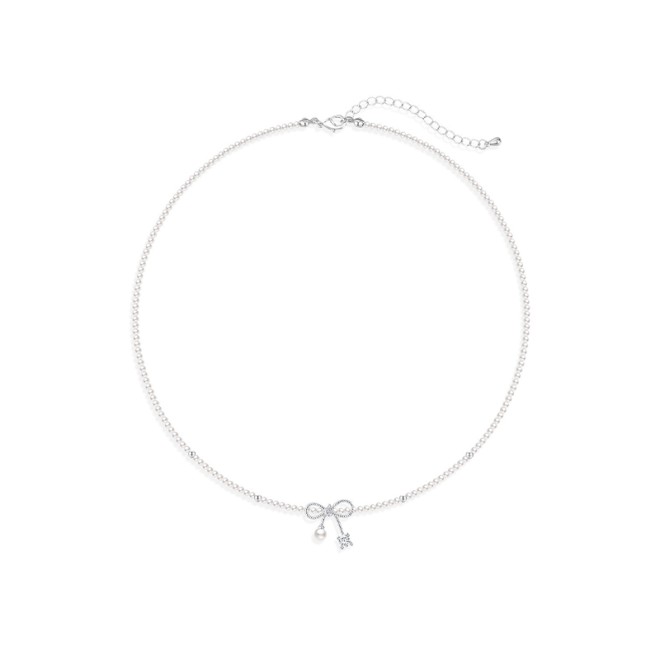 Bow Pearl Collarbone Necklace