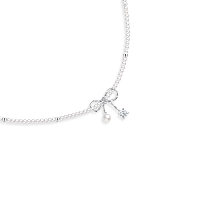 Bow Pearl Collarbone Necklace