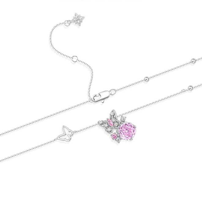 Butterfly Rose Pendant Collarbone Chain