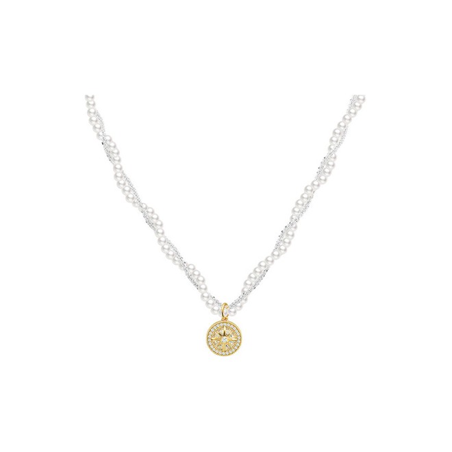 French Eight-Pointed Star Compass Pearl Collarbone Necklace