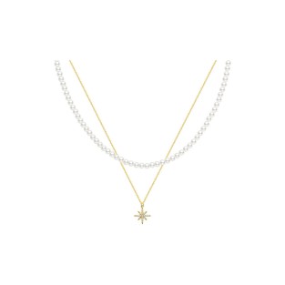 Double Layer Pearl Eight-Pointed Star Layered Collarbone Necklace